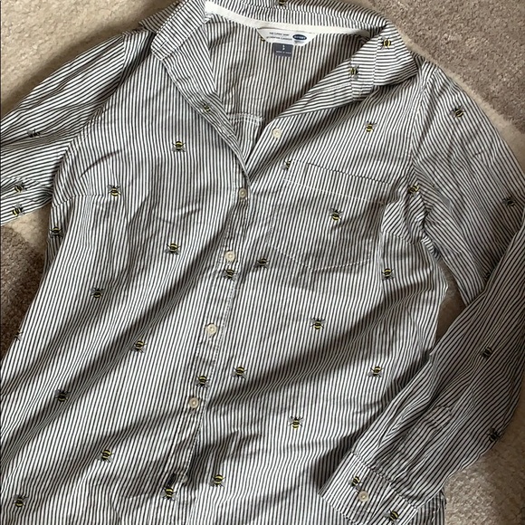 Black and white striped bee button up - Picture 1 of 2